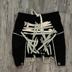 Fashion Nova Black and Cream Lace-Up Mini Skirt